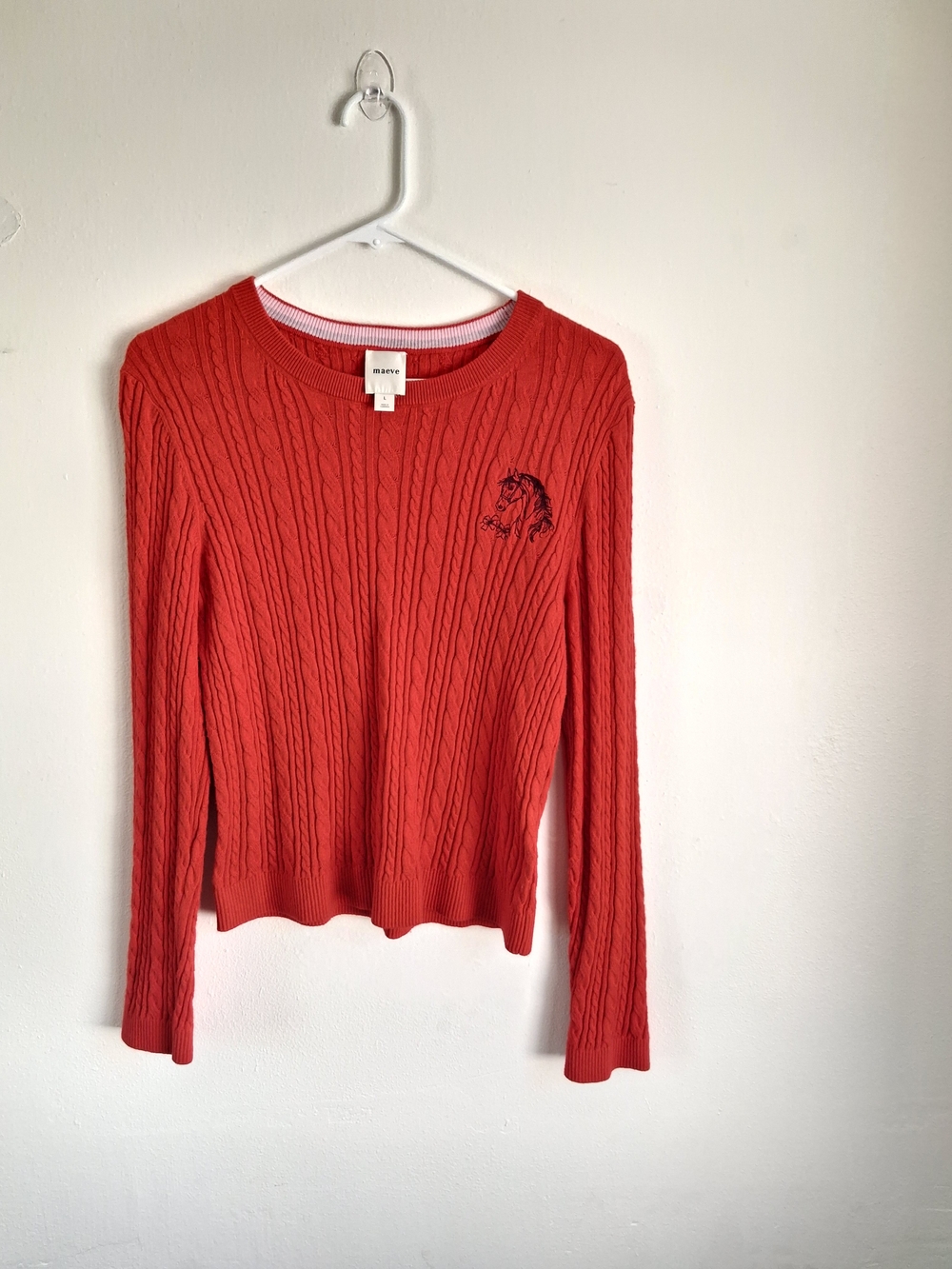 Maeve Crewneck Fitted Cable Knite Sweater Large